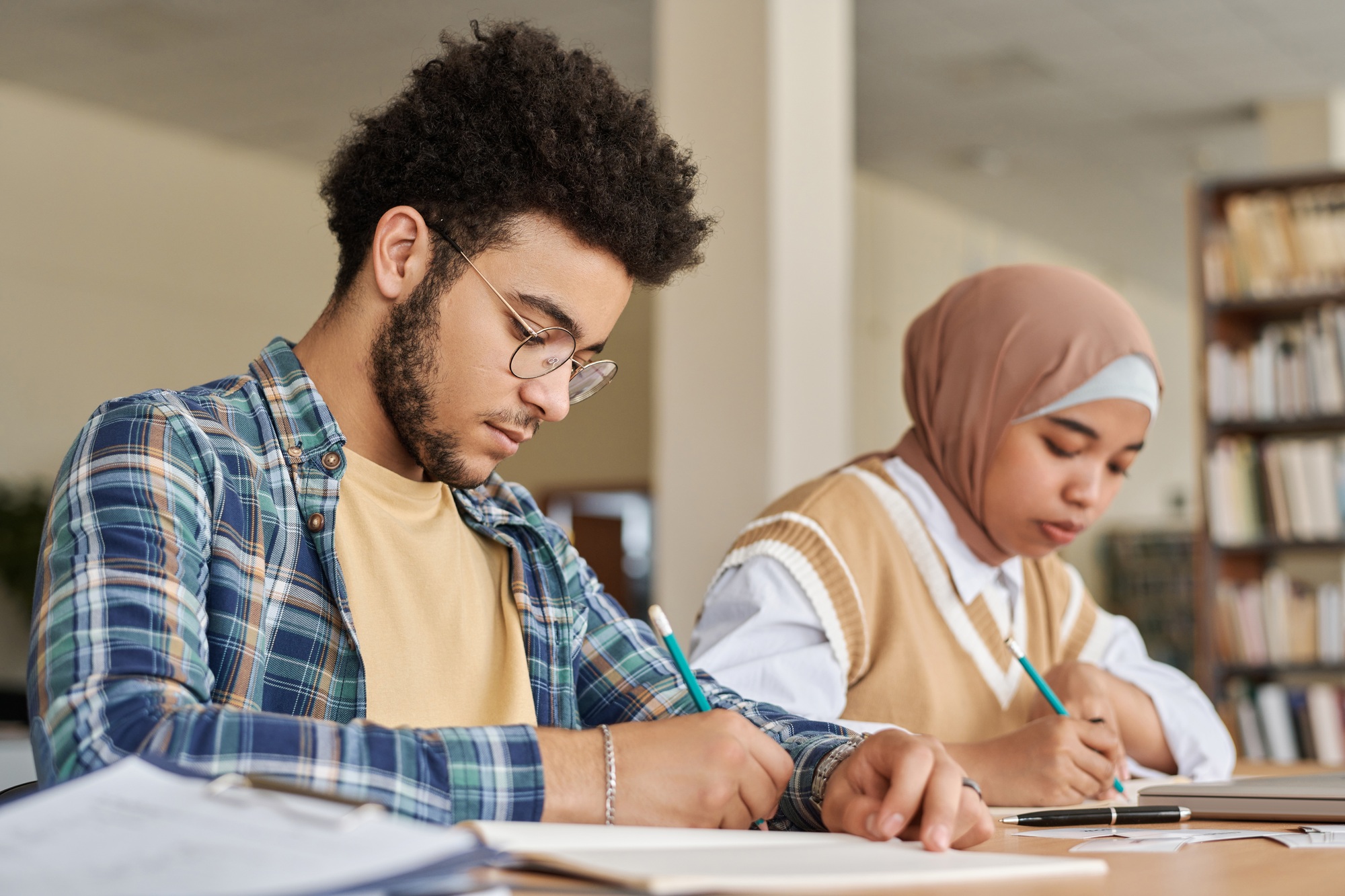 Students writing foreign language exam